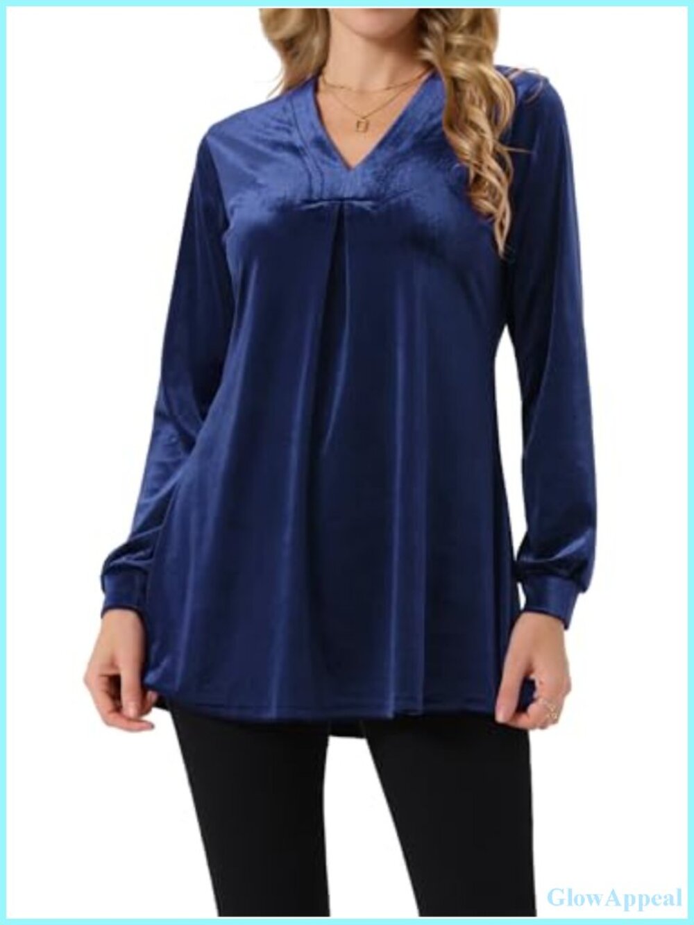 Velvet V Neck Long Sleeve Tunic Blouse Loose Fit Top Work Party Fall Winter